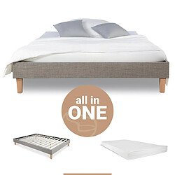 Homestyle4U Lit rembourré avec matelas 140x200 Sommier à lattes pas cher