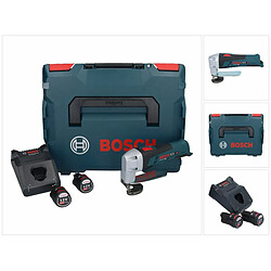 Bosch GSC 12V-13 Cisaille à tôle sans fil 12V + Coffret de transport L-BOXX ( 060192610A ) + 2 x Batteries 2,0 Ah + Chargeur + Clé Allen