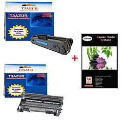 T3AZUR – Toner+Tambour compatible Brother DCP1200 / DCP1400+ Pack 20 papiers photos A6 230gr