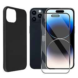 Coque de protection souple silicone Noir + Lot de 2 verre trempé pour iPhone 14 Pro -Visiodirect -