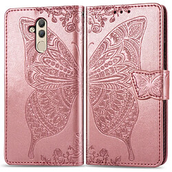 Wewoo Housse Coque Étui en cuir à rabat horizontal Butterfly Love Flowers pour Huawei Mate 20 Liteavec support et emplacements cartes et porte-monnaie or rose