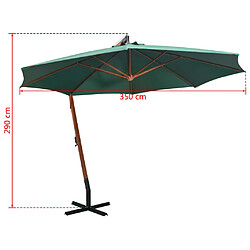 vidaXL Parasol suspendu avec poteau en bois 350 cm vert pas cher