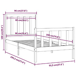 vidaXL Cadre de lit sans matelas noir 90x190 cm bois massif pas cher