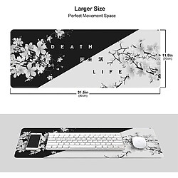 Acheter Universal Tampon de souris de jeu de cerisier japonais noir et blanc, grand tapis de bureau de tapis de souris, bords cousus de souris, long pad de souris à base de caoutchouc non glissée