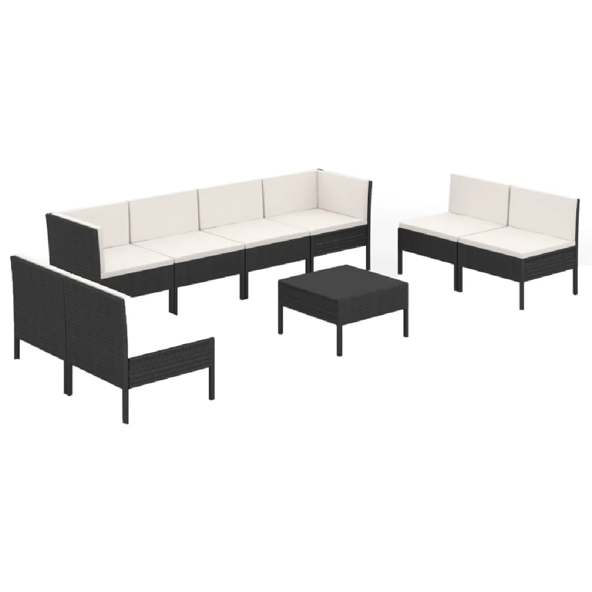 vidaXL Salon de jardin 9 pcs avec coussins Résine tressée Noir