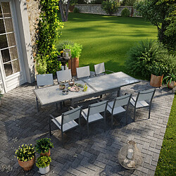 Avril Paris Table de jardin extensible aluminium 270cm + 8 fauteuils empilables textilène anthracite gris - LIO 8 pas cher