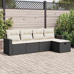 vidaXL Salon de jardin 5 pcs avec coussins noir résine tressée