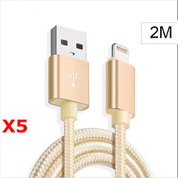 X5 Cable Metal Nylon Renforce Chargeur USB Couleur Or pour IPhone Longueur 2m Tréssé Compatible IPhone 5s/6/6S/7/8/X/Xr X5 Little Boutik®