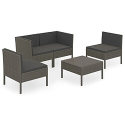 vidaXL Salon de jardin 5 pcs avec coussins résine tressée gris