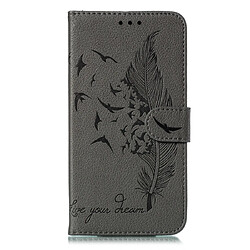 Wewoo Coque Étui en cuir à rabat avec motif de plume litchi emplacements pour portefeuille et porte-cartes iPhone 11 Gris