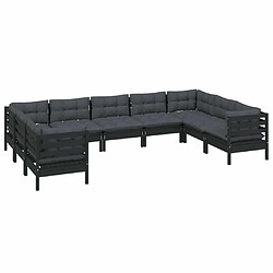 Avis Maison Chic Salon de jardin 9 pcs + coussins - Mobilier/Meubles de jardin - Table et chaises d'extérieur Noir Bois de pin -MN91217