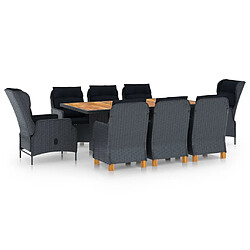 Maison Chic Mobilier à dîner 9 pcs et coussins- Ensemble table et chaises d'extérieur - Salon/Mobilier de jardin classique Résine tressée Gris foncé -MN38845