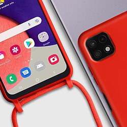 Avizar Coque Cordon Samsung Galaxy A22 5G Semi-rigide Lanière Tour du Cou 80cm Rouge pas cher