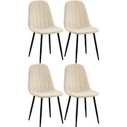 Decoshop26 Set de 4 chaises de salle à manger coutures décoratives verticales assise en velours crème pieds en métal noir 10_0001751