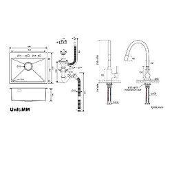 Auralum MAX Évier Cuisine Noir 1 Bac 45x45CM Acier Inoxydable 304 ,encastré et à Poser+Robinet de Cuisine Flexible Bec Haut Orientable pas cher