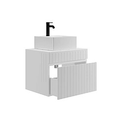 Vente-Unique Meuble de salle de bain suspendu strié blanc avec vasque carrée à poser - 60 cm - SATARA pas cher