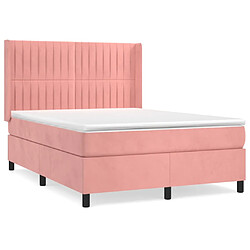 vidaXL Sommier à lattes de lit avec matelas Rose 140x200 cm Velours