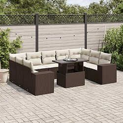 vidaXL Salon de jardin 10 pcs avec coussins marron résine tressée