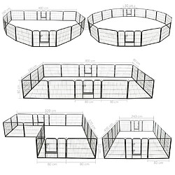 vidaXL Parc pour chiens 16 panneaux Acier 60 x 80 cm Noir pas cher