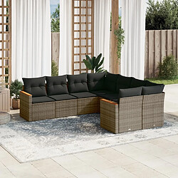 Maison Chic Ensemble Tables et chaises d'extérieur 8 pcs avec coussins,Salon de jardin gris résine tressée -GKD524712