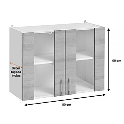 Cuisineandcie - Meuble haut de cuisine Eco Gris Brillant 2 portes vitrées L 80 cm