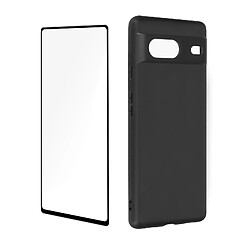 Avizar Coque Google Pixel 7 Silicone Gel Souple Noir et Verre Trempé 9H Contour Noir