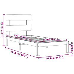 vidaXL Cadre de lit sans matelas blanc 90x200 cm bois de pin massif pas cher