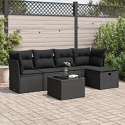 vidaXL Salon de jardin 6 pcs avec coussins noir résine tressée