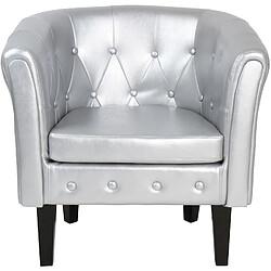 Helloshop26 Fauteuil chesterfield avec repose pied en synthétique avec éléments décoratifs touffetés chaise cabriolet tabouret pouf meuble de salon argenté 01_0000108