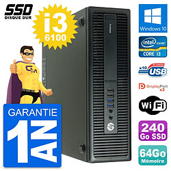 PC HP ProDesk 600 G2 SFF Intel Core i3-6100 RAM 64Go SSD 240Go Windows 10 Wifi - Occasion