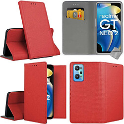 Htdmobiles Housse etui portefeuille avec coque intérieure en silicone pour Realme GT 2 5G / GT Neo 2 5G / GT Neo 3T 5G + film ecran - ROUGE MAGNET