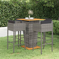 vidaXL Ensemble de bar de jardin 5 pcs et coussins Résine tressée Gris