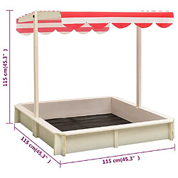 vidaXL Bac à sable et toit réglable Bois de sapin Blanc et rouge UV50 pas cher