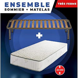 King Of Dreams Matelas + Sommier + pieds + Oreiller Mémoire Offerts 90x200 Mousse Poli Lattex Indéformable - 23 cm - Très Ferme