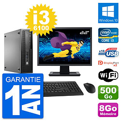 PC HP 800 G2 SFF Ecran 22" Intel i3-6100 RAM 8Go Disque 500Go Windows 10 Wifi - Occasion