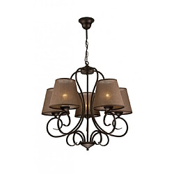 Lumière Suspension Lorenzo Acier,tissu Marron 5 ampoules 75cm