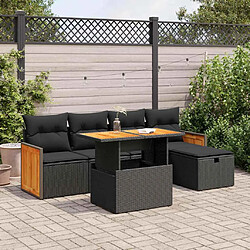 vidaXL Salon de jardin 6 pcs avec coussins noir résine tressée