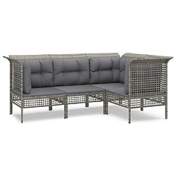 vidaXL Salon de jardin 4 pcs avec coussins Gris Résine tressée