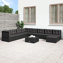 vidaXL Salon de jardin 9 pcs avec coussins Noir Résine tressée