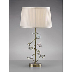 Luminaire Center Lampe de Table Willow avec Abat jour blanc 1 Ampoule laiton antique/cristal