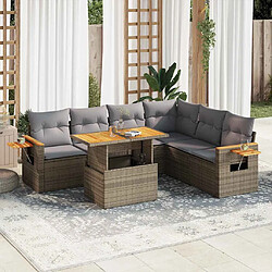 vidaXL Salon de jardin 6 pcs avec coussins beige résine tressée acacia