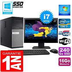 PC Tour DELL 7010 Core I7-3770 Ram 16Go Disque 240 Go SSD Wifi W7 Ecran 22" - Occasion