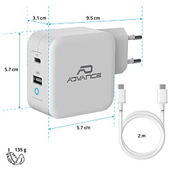 Acheter Advance Chargeur Secteur universel USB et USB-C POWERFLEX TURBO 65W - Pour téléphone, tablette, switch ou montre connectée