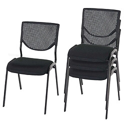 Decoshop26 Lot de 4 chaises de bureau sans roulettes conférence réunion empilable en tissu maille noir 04_0000550