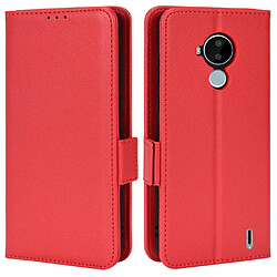 Etui en PU texture litchi avec support, rouge pour Nokia C30