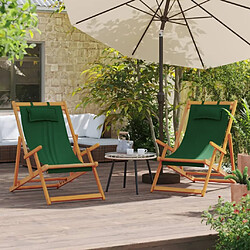 Maison Chic Lot de 2 Chaises de plage pliables | Chaises Relax d'extérieur vert tissu -GKD15604