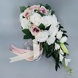 Mariage Main Bouquet De Mariée Tenant Fleurs Artificielles Blanc + Rose pas cher