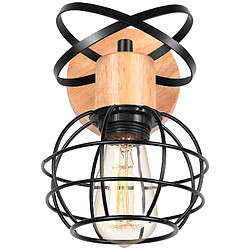 Stoex Applique Murale Cage En Métal Applique Murale Rétro Applique En Bois Applique D'Intérieur Noir E27 Lampe Murale Moderne