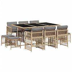 vidaXL Ensemble à manger de jardin et coussins 11 pcs mélange beige