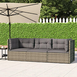 vidaXL Salon de jardin 3 pcs avec coussins Gris Résine tressée